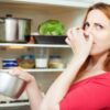 woman red holding foul food